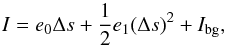 \appendix \setcounter{section}{2} \begin{equation} I = e_0 \Delta s + \frac{1}{2} e_1 (\Delta s)^2 + I_{\rm bg}, \end{equation}