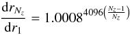 \appendix \setcounter{section}{1} \begin{equation} \frac{{\rm d}r_{N_{z}}}{{\rm d}r_{1}} = 1.0008^{4096 \left(\frac{N_{z}-1}{N_{z}}\right)} \end{equation}