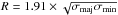 \hbox{$R=1.91 \times \sqrt{\sigma_{\rm maj}\sigma_{\rm min}}$}