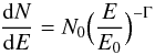 \begin{equation} \frac{{\rm d}N}{{\rm d}E} = N_0 \Big( \frac{E}{E_0} \Big)^{-\Gamma}\label{powerlaw} \end{equation}