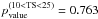 \hbox{$p_{\rm value}^{(10<{\rm TS}<25)}=0.763$}
