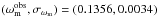 \hbox{$(\omega_{\rm m}^{\rm obs}, \sigma_{\omega_{\rm m}}) = (0.1356, 0.0034)$}