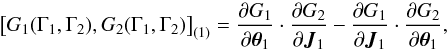 \begin{equation} \big[ G_{1} (\Gamma_{1} , \Gamma_{2}) , G_{2} (\Gamma_{1} , \Gamma_{2}) \big]_{(1)} = \frac{\partial G_{1}}{\partial \bm{\theta}_{1}} \cdot \frac{\partial G_{2}}{\partial \bm{J}_{1}} - \frac{\partial G_{1}}{\partial \bm{J}_{1}} \cdot \frac{\partial G_{2}}{\partial \bm{\theta}_{1}} , \label{definition_Poisson_1} \end{equation}