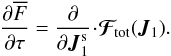 \begin{equation} \frac{ \partial \oF }{\partial \tau}= \frac{\partial }{ \partial \bm{J}_{1}^{\rm s}} \!\cdot\! \bm{\mathcal{F}}_{\!\rm tot} (\bm{J}_{1}) . \label{BL_Kepler_div} \end{equation}