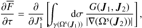 \begin{equation} \frac{\partial \oF}{\partial \tau} = \frac{\partial }{\partial J_{1}^{\rm s}} \left[ \!\! \int_{\gamma (\Omega^{\rm s} (\bm{J}_{1}))} \!\!\!\!\!\!\!\! \rd \sigma \, \frac{G (\bm{J}_{1} , \bm{J}_{2})}{| \nabla (\Omega^{\rm s} (\bm{J}_{2})) |} \right] , \label{BL_Kepler_disc_resonant} \end{equation}