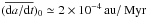 \hbox{$(\overline{{\rm d}a/{\rm d}t})_0\simeq 2\times 10^{-4}\au/\myr$}