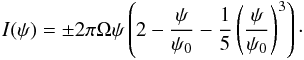 \begin{eqnarray} \label{eq:OpenCurrent} I(\psi) =\pm 2\pi \Omega \psi \left( 2-\frac{\psi}{\psi_0}-\frac{1}{5}\left(\frac{\psi}{\psi_0}\right)^3\right)\cdot \end{eqnarray}