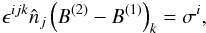 \begin{eqnarray} \label{eq:CurrentDensity} \epsilon^{ijk} \hat{n}_{j} \left({B}^{(2)}-{B}^{(1)} \right)_k = \sigma^i, \end{eqnarray}