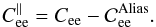 \begin{equation} C^\parallel_{\rm ee} = C_{\rm ee} - \covalias_{\rm ee}. \end{equation}