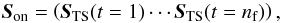 \begin{equation} \sbe = \left( \s_\text{TS} (t=1) \cdots \s_\text{TS} (t=\Nf)\\ \right), \end{equation}