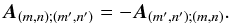\begin{equation} \label{eq_revers} \vec{A}_{(m,n);(m',n')}= -\vec{A}_{(m',n');(m,n)}. \end{equation}