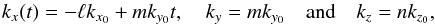 \begin{equation} k_x(t)=-\ell k_{x_0}+mk_{y_0} t,\quad k_y=m k_{y_0}\quad\text{and}\quad k_z=n k_{z_0}, \end{equation}