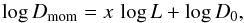 \begin{equation} \log D_{\rm mom} = x \, \log L + \log D_0, \end{equation}