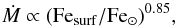\begin{equation} \dot M \propto ({\rm Fe_{surf}}/{\rm Fe}_{\odot})^{0.85} , \end{equation}
