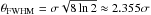 \hbox{$\fwhm=\sigma \sqrt{8 \ln 2}\approx 2.355 \sigma$}