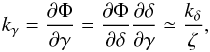 \appendix \setcounter{section}{2} \begin{equation} k_\gamma = \frac{\partial\Phi}{\partial\gamma}=\frac{\partial\Phi}{\partial\delta}\frac{\partial\delta}{\partial\gamma}\simeq\frac{k_\delta}{\zeta}, \end{equation}