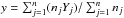 \hbox{$y = \sum_{j=1}^{n}(n_{j}Y_{j})/\sum_{j=1}^{n}n_{j}$}