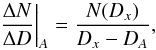 \begin{equation} \label{der} \left. \frac{\Delta N}{\Delta D}\right|_{A} = \frac{N(D_{ x})} {D_{ x} - D_{A}} , \end{equation}