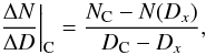 \begin{equation} \label{derC} \left. \frac{\Delta N}{\Delta D}\right|_{\rm C} = \frac{N_{\rm C} - N(D_{x})} {D_{\rm C} - D_{x}} , \end{equation}