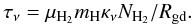 \begin{eqnarray} \begin{aligned} \label{equa_tau} \tau_\nu = \mu_\mathrm{H_2}m_\mathrm{H}\kappa_\nu N_\mathrm{H_2}/R_\mathrm{gd}. \end{aligned} \end{eqnarray}