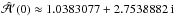 \hbox{$\hat{\cal A}'(0)\approx1.0383077+2.7538882\,\ii$}