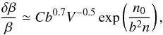 \begin{equation} \frac{\delta\beta}{\beta}\simeq Cb^{0.7}V^{-0.5}\exp\left(\frac{n_0}{b^2n}\right), \label{eq:bianchi} \end{equation}