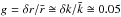 \hbox{$ g=\delta r/{\bar{r}}\cong \delta k/{\bar{k}} \cong 0.05 $}