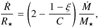 \begin{equation} \frac{\dot{R}}{R_\star} = \left( 2-\frac{1-\xi}{C}\right) \frac{\dot{M}}{M_\star}, \label{eq:hot_energy} \end{equation}