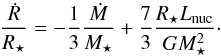 \appendix \setcounter{section}{2} \begin{equation} \frac{\dot{R}}{R_\star} = -\frac{1}{3}\frac{\dot{M}}{M_\star}+\frac{7}{3}\frac{R_\star L\sub{nuc}}{GM_\star^2}\cdot \label{eq:lnuccrit} \end{equation}