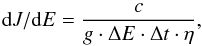 \begin{equation} {\rm d} J/{\rm d} E = \frac{c}{g \cdot \Delta E \cdot \Delta t \cdot \eta}, \label{eq:counts-to-flux} \end{equation}