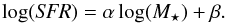 \begin{equation} \label{Eq:eq_1} \log({\it SFR})=\alpha\log(M_\star)+\beta. \end{equation}