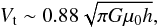 \begin{equation} \label{eq:vmax_exp} V_{\rm t}\sim 0.88\sqrt{\pi G \mu_0 h} , \end{equation}