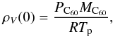 \begin{equation} \rho_V(0)= \frac{P_{\rm C_{60}} M_{\rm C_{60}} }{ R T_{\rm p}} , \end{equation}