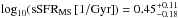 \hbox{$\log_{10}({\rm sSFR}_{\rm MS}\,[1/\Gyr]) = 0.45^{+0.11}_{-0.18}$}