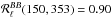 \hbox{$\mathcal{R}_\ell^{BB}(150,353)=0.90$}