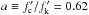 \hbox{$a \equiv f_\mathrm{c}'/ f_\mathrm{k}' =0.62$}