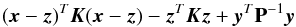 \appendix \setcounter{section}{1} \begin{equation} (\x-\z)^T\K(\x-\z) - \z^T\K\z + \y^T\pmat^{-1}\y \label{eq:decomp} \end{equation}