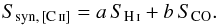\appendix \setcounter{section}{1} \begin{equation} S_{\mathrm{syn},\,[\ion{C}{ii}]} = a \, S_{\ion{H}{i}} + b \, S_{\mathrm{CO}}. \label{eq:lincomb} \end{equation}