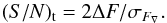 \begin{equation} (S/N)_{\rm t} = 2\Delta F/\sigma_{F_\nabla}. \label{eq:SNt} \end{equation}