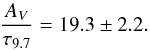 \begin{equation} \frac{{A}_V}{\tau_{9.7}}=19.3\pm2.2. \end{equation}