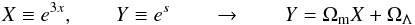 \begin{eqnarray} X \equiv e^{3x}, \qquad Y \equiv e^s \qquad \rightarrow \qquad Y = \Omega_\mathrm{m} X + \Omega_\Lambda \end{eqnarray}