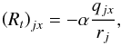 \begin{equation} \left(R_t\right)_{jx} = -\alpha \frac{q_{jx}}{r_j}, \end{equation}