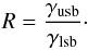 \begin{equation} R = \frac{\gamma_{\rm usb}}{\gamma_{\rm lsb}}\cdot \label{eq:r} \end{equation}