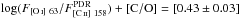 \hbox{$\log (F_{[\ion{O}{i}]~63}/F^{\mathrm{PDR}}_{[\ion{C}{ii}]~158}) + [\mathrm{C/O}] = [0.43 \pm 0.03] $}