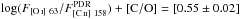 \hbox{$\log (F_{[\ion{O}{i}]~63}/F^{\mathrm{PDR}}_{[\ion{C}{ii}]~158}) + [\mathrm{C/O}] = [0.55\pm 0.02] $}