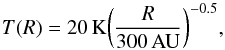 \appendix \setcounter{section}{1} \begin{equation} \label{eq:tprof2} T(R)=20\,\rm K\bigg(\frac{{\it R}}{300\,\rm AU}\bigg)^{-0.5}, \end{equation}