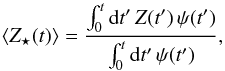 \begin{equation} \left< Z_{\star}(t) \right> =\frac{\int_0^t {\rm d}t' \, Z(t') \, \psi(t')}{\int_0^t {\rm d}t'\,\psi(t')}, \label{mass-weighted_Z} \end{equation}