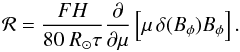 \appendix \setcounter{section}{1} \begin{equation} {\cal R} = \frac{FH}{80~\rsun \tau} \frac{\partial}{\partial\mu} \left[\mu\, \delta(B_\phi) B_\phi\right] . \label{eq:reg} \end{equation}