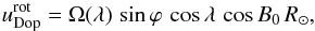 \appendix \setcounter{section}{1} \begin{equation} u_\mathrm{Dop}^{\mathrm{rot}}=\Omega(\lambda)\,\sin\varphi\,\cos\lambda\,\cos B_0\, R_\sun, \end{equation}