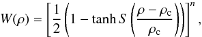 \appendix \setcounter{section}{2} \begin{equation} \label{eq:rhomask} W(\rho)=\left[\frac{1}{2}\left(1-\tanh S\left(\frac{\rho-\rho_{\rm c}}{\rho_{\rm c}}\right)\right)\right]^n, \end{equation}